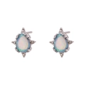 Silver stud earrings featuring colorful teardrop opal stones and white crystal accents - Teardrop Opal Earrings (Silver Blue)