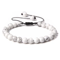 Handmade 6mm white marble natural stone bead bracelet with black braided adjustable cord - 6mm / White Howlite