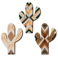 Dreiteiliges Set Wandbehänge aus Holz im Kaktus-Design mit geometrischen Boho-Mustern - Stil A Dreiteiliges Set