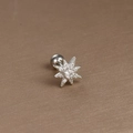 Silver star surgical steel ear stud with micro-paved zircons and screw ball back - Silver White Zirconia (Eight-Pointed Star)
