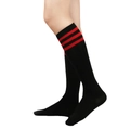 Knee-high black cotton socks with three red stripes for women's athletic and school style - One Size / Black/Red Stripes