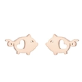 Detailed view of cute pig-shaped ear studs in polished rose gold metal finish - Rose Gold