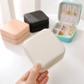 Portable PU leather jewelry box organizer in multiple colors with secure zipper closure - 10x10x5cm / White