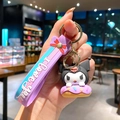 Cute Kuromi 3D doll on a purple donut with colorful silicone strap keychain - B470-5 Black Kuromi / Large