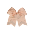 Pink grosgrain ribbon bow hair tie with rhinestone pattern on long swallow tails - Light Ivory