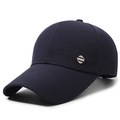 Men's navy blue baseball cap with textured fabric and a silver metal SPORT emblem - Adjustable / Navy Blue