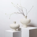 Set of two off-white ceramic vases with ribbed texture and minimalist Nordic design - Homestay Decoration Set 5