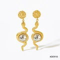 Schlangenohrringe mit 14K Goldbeschichtung und großen klaren Kristallen aus Stahl - Goldenes weißes Glas (KDE910)