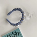 Diadema azul claro con perlas blancas grandes y forro de tela para mujer chic - Azul
