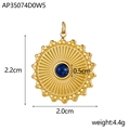 Detail view of sunflower-shaped stainless steel pendant with blue amazonite stone and dimensions - AP35074D0W5 (Light Blue)