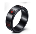 Rotatable stainless steel ring in black finish with dice pattern and red dot engraving - US 6 / 8MM Dice Pattern