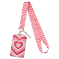 Pink gradient heart pattern polyester lanyard with a matching plastic card holder set - Pink Gradient Heart