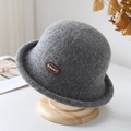 Elegant dark grey wool cloche hat for women with minimalist BRUNT letter patch embroidery - Gray