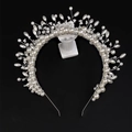 Elegant silver wire headband featuring hand-woven white pearls in a crown style design - Rice Bead Pearl Silver