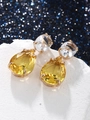 Lujosos pendientes de gota con cristales amarillos y engaste dorado sobre piedra fina - Amarillo Limón
