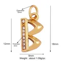 18K gold-plated copper letter B pendant with micro-inlaid clear zircons and 18mm height - Zirconia Letter B