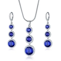 Silver zircon jewelry set with blue teardrop pendants including necklace and earrings - Necklace and Earring Set / Blue