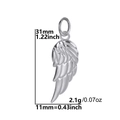 Silver feather wing pendant in stainless steel with detailed height and width dimensions - Silver Steel - Wings 2