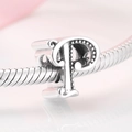 Sterling silver letter P charm with textured dots on snake chain for DIY jewelry - Letter P