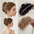 Pince à cheveux élégante avec plumes noires et strass pour coiffures chignons - Pince à Cheveux Plume Épi de Blé Noir 13cm