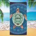 Microfiber beach towel featuring realistic sea turtle and blue mandala pattern - Sea Turtle Beach Towel 15