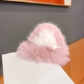 Pink and white fuzzy plush heart hair clip with soft faux fur texture for girls - 8973B Pink Cat Ear Hair Clip