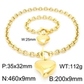 Gold-tone heart pendant necklace and bracelet set with chunky OT buckle chain - Gold Heart Set