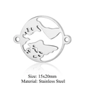 Silver stainless steel world map pendant connector with cutout design and side rings - World Map / Silver