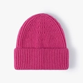 Winter warm rib-knit beanie hat in vibrant rose pink with a thick folded cuff design - One Size / Rose Red