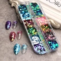 12-grid nail art glitter set with colorful laser sequins and hexagonal flakes - 12 Compartment Multicolor Sequin Set (GB)