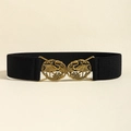 Schwarzer elastischer Damengürtel mit goldener Phoenix-Metallschnalle für Kleider - Schwarz