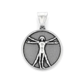 Vintage stainless steel round pendant featuring Da Vinci Vitruvian Man relief - Vitruvian Man Style (KP119871-MI)