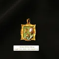 Vintage gold frame pendant with pearl inlay and turquoise base, 2.9cm length - Antique Gold and Green Petal Style (13)
