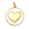 Golden round enamel pendant featuring a center 3D heart for DIY necklace jewelry making - White Round Gold Heart Style ((M81 Heart White))
