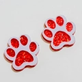 Boucles d'oreilles clous en forme de patte rouge scintillante avec bordure blanche - Empreinte de Patte à Paillettes Rouges