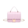 Pink quilted PU leather crossbody bag with vertical stitching and gold round buckle clasp - Pink