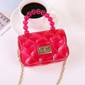 Mini rose red jelly bag for girls with pearl handle, lattice texture, and chain strap - Translucent Red