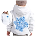 White kids hoodie with Chasing Sunsets ocean floral print and palm tree detail - Tops / Size 100 / White