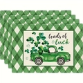 Set of 4 St. Patrick's Day linen placemats with green truck clover design and luck text - Loads of Luck Green Truck Design (7) / 30x45cm
