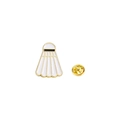 Lindo pin de esmalte de bádminton blanco y dorado con cierre de mariposa metálico para ropa - Bádminton