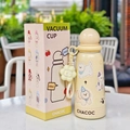 Cream yellow vacuum flask with cute puppy print and flower pendant 400ml water bottle - 400ml / Yellow