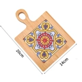 Square wooden coaster with floral ceramic inlay and handle, size 20cm x 14cm - Bamboo Wood Style 2