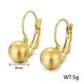 Polished 18k gold plated 8mm ball leverback earrings made of durable stainless steel - 8mm / Gold (KLJ588-Z)