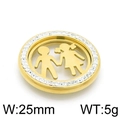 Gouden ronde opengewerkte hanger met jongen en meisje figuren en witte strassteentjes - 25mm / Goud