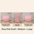 Rose pink PU leather storage pouches in three sizes with automatic spring closure design - Small + Medium + Large / Rose Pink
