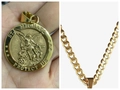 Religious St. Michael Archangel round pendant necklace in gold finish for protection - A0602 Pure Gold with Chain