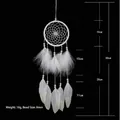 White handmade dream catcher with green beads, 10cm ring diameter and 50cm total length - Dense Net / White