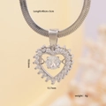 Silver finish heart necklace pendant with cubic zirconia and snake chain details - Dynamic Heart Style (042) / Silver