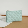 Quilted mint green PU leather coin purse with diamond stitching and silver zipper - Light Green