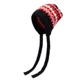 Winter chunky knit beanie with ear flaps featuring red and black geometric patterns - Black